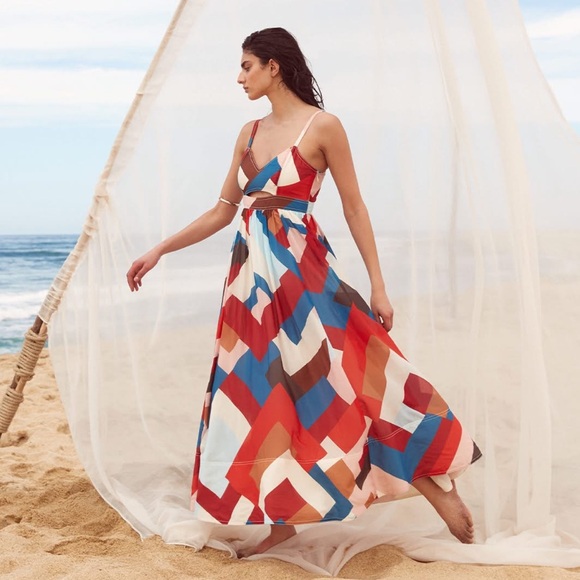 Banana Republic Colorful Geometric Maxi Dress Size 2 - Picture 16 of 16